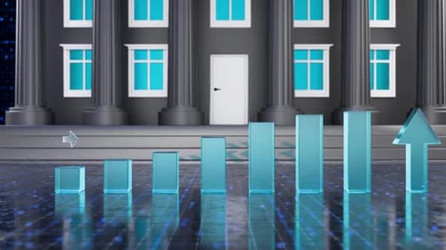 Futuristic Business Growth Bar Graph with Upward Arrow