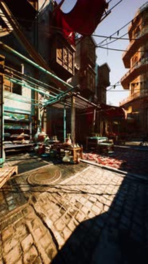 Morning Sunlight in an Old Oriental Market Street