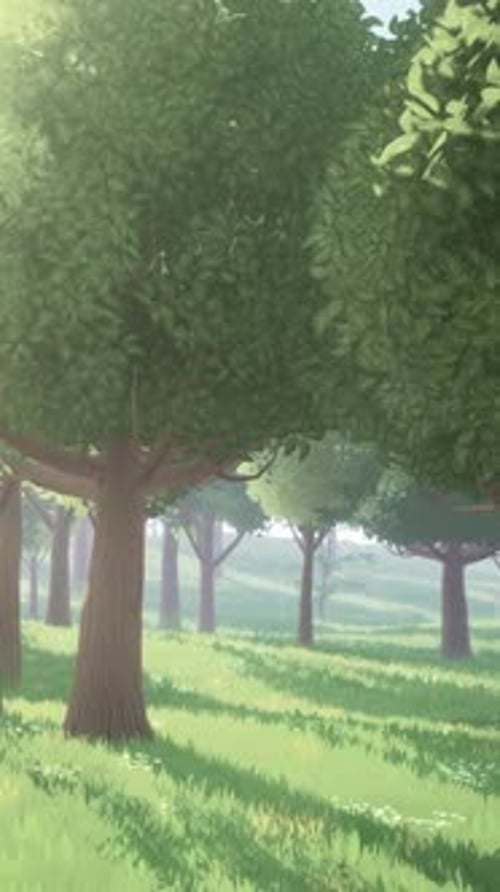 Cartoon Landscape with Hills and Forest
