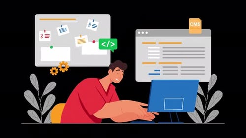 Person, die an einem Schreibtisch programmiert und Aufgaben angezeigt bekommt.