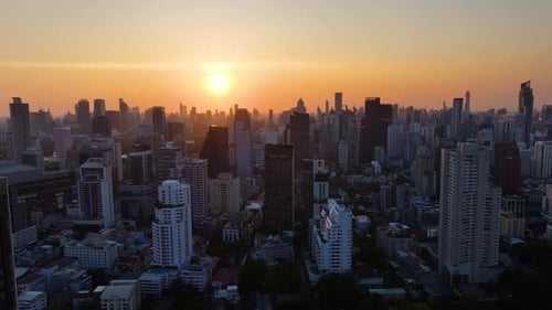 Stunning sunset over a bustling city skyline capturing the end of the day