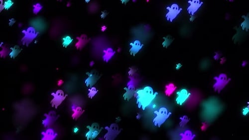 Vibrant Neon Ghosts Flying Halloween Background