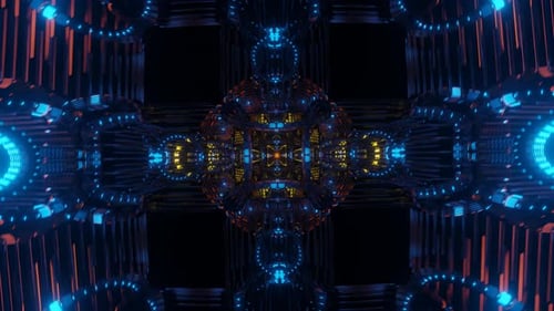 Arte visual futurista com elementos psicodélicos e hipnóticos em um loop surreal de VJ