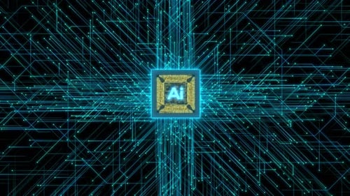 AI-powered Arm CPU. Circuit board. Technology background. CPU concept. Motherboard digital