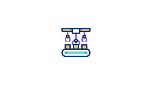 Animated Robotic Assembly Line Flat Design Icon