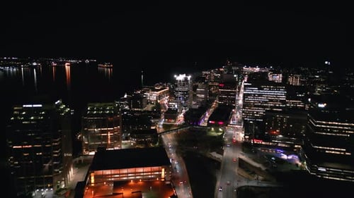 Aerial View of the Night Center Financial District Night Downtown Halifax