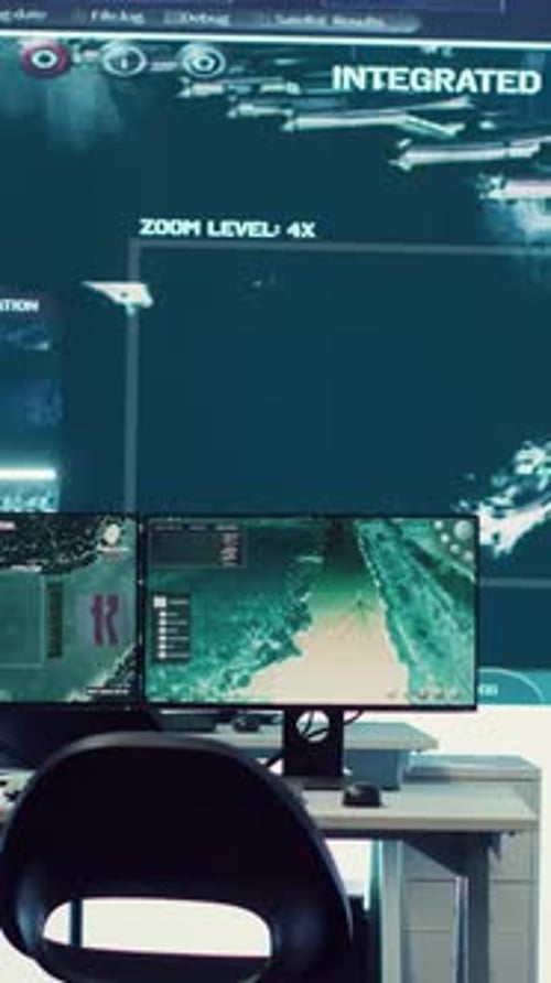 Salle de contrôle vidéo verticale de l'Agence fédérale équipée d'un système de surveillance et radio