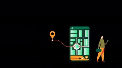 Cartoon Phone With Navigation Tracking App Alpha Channel 4K