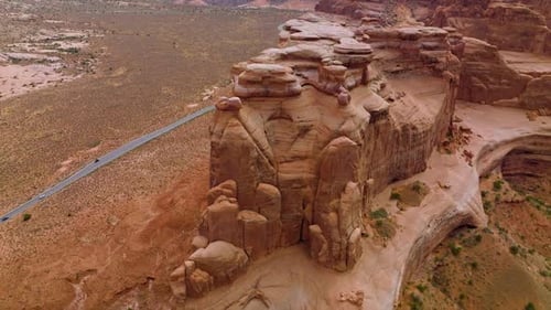 Huge rocks with rounded tops at national park. Drone rising over Bryce canyon