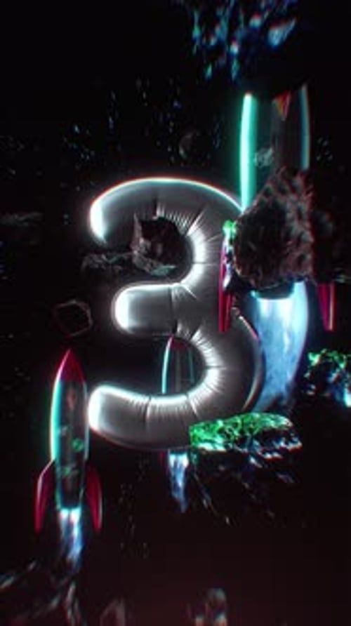 Retro-Weltraumporträt mit Countdown Nummer 3
