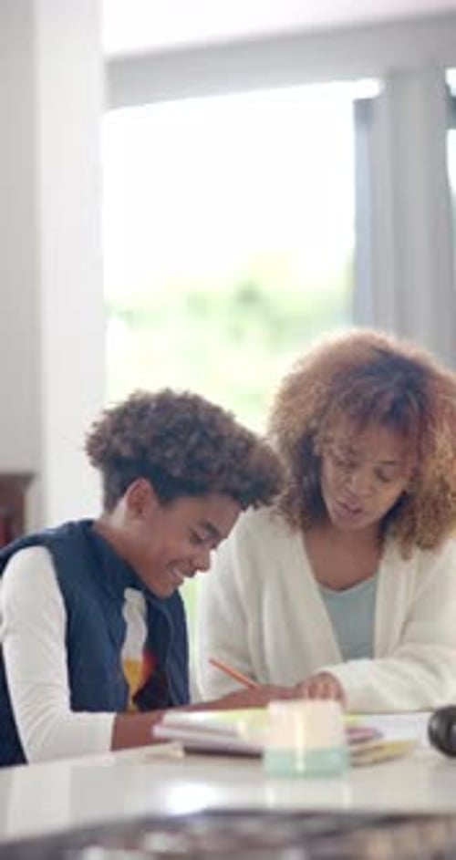 Woman Helping Child With Homework Inside Home
