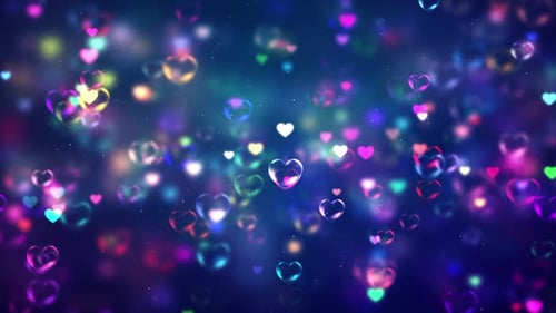 Colorful Glowing Heart Bubbles Background Animation