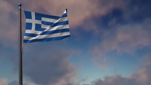 Greece National Flag Waving Proudly Against a Cloudy Sky