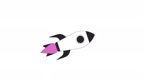 Flat Design Rocket Ship Flying Across Screen Animation