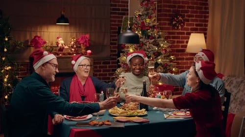 Friends and Family Celebrate Christmas at Home