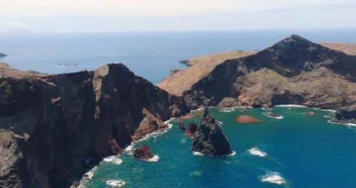 Stunning Aerial View Of The Rocky Cliffs And Azure Waters At Ponta Do Rosto In Madeira, Portugal