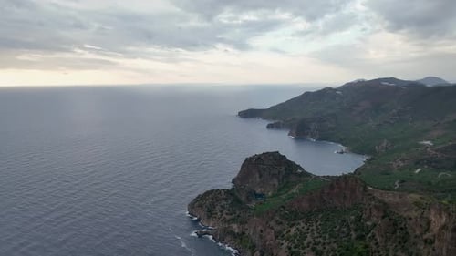 Sea Panorama with Big Rock in the Sea Vacation on the Sea and Wild Beach Aerial View