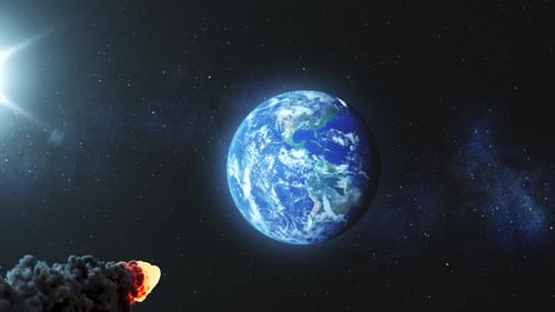 Dramatic Meteors Approach Earth in Deep Space Animation