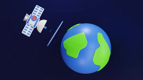 Stylized 3D Satellite Orbiting Earth with Signal Transmission