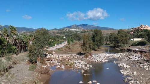 Descending into the river with beautiful blue sky and mountain views