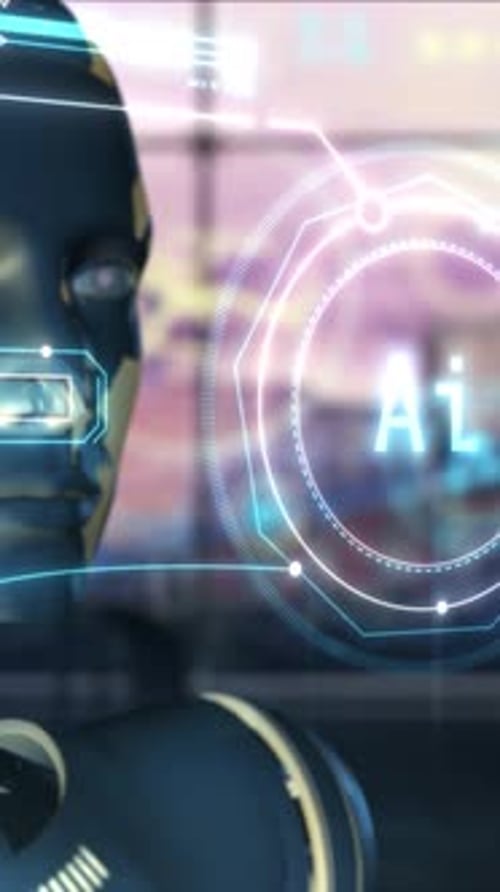 An Artificial Intelligence Robot at Work 3D Render