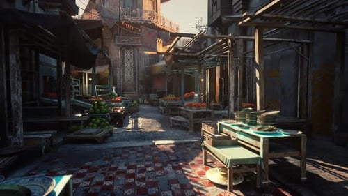 Historic Street Illuminated with Peaceful Vendors and Aged Stones