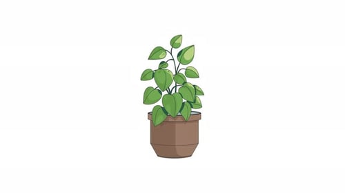 Animated Flat Design Potted Plant Illustration