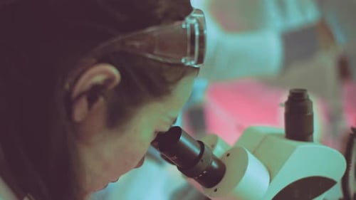 Woman Analyzing Sample Through Powerful Microscope