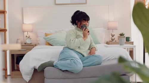 Woman Talking on Phone Then Resting in Bedroom