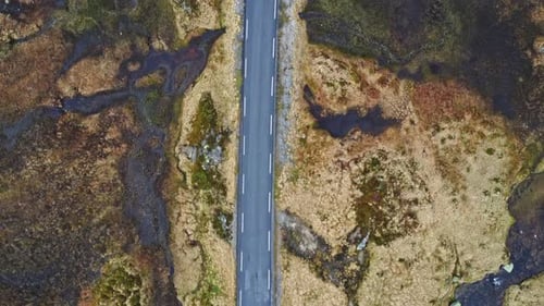 Aerial view of road through Hardangervidda, Norway.