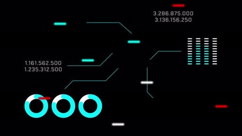 Interface d'affichage tête haute holographique (HUD) affichant des données numériques et des chiffres.