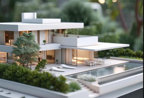 Modern luxury home with pool and garden