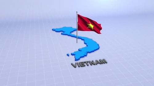 Waving Flag and 3D Map of Vietnam Animation