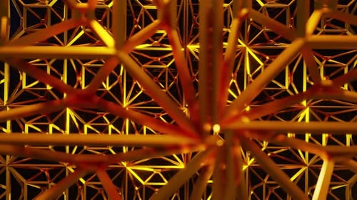 Abstract Glowing Golden Geometric Grid Tunnel Background Loop