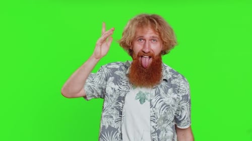 Silly Man Posing on Green Screen Background