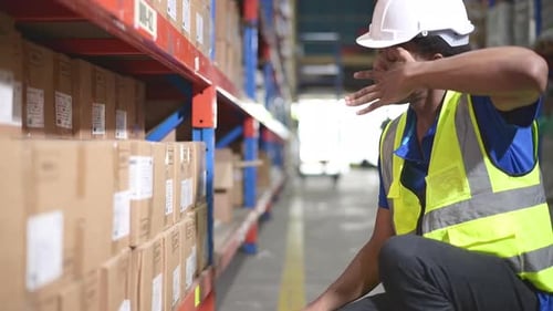 Portrait of smiling male warehouse worker using digital tablet in a warehouse
