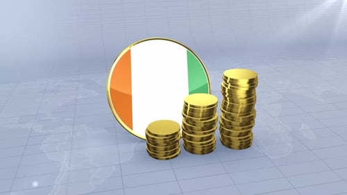 Cote D'ivoire Flag With Plain Gold Coins Tower