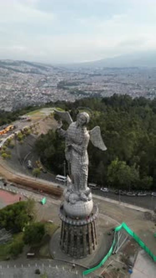Loma The Winged Virgin Mary Statue Quito Ecuador Drone Aerial View