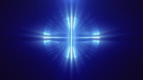 Blauer Energiemagischer Kreis, Kugel, Kugel aus futuristischen Wellen und Linien von Teilchen der Atomenergie