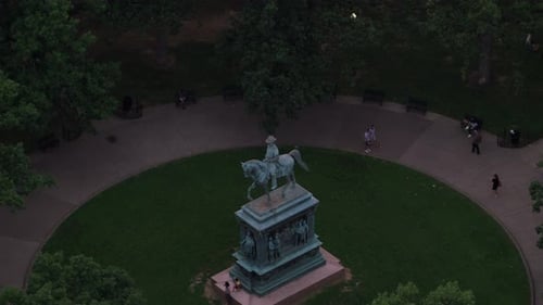 Aerial view of logan circle and john a logan statue in Washington dc