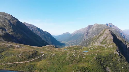 Drone shot flying over a beatiful landscape in Norway 4K