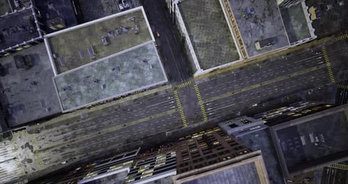 Urban View of City Streets and Rooftops Captured From Above During the Day