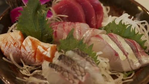 Raw Seafood Bowl in Japanese Restaurant