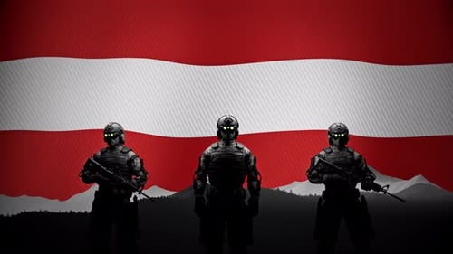 Drapeau de l'Autriche et soldats des forces spéciales
