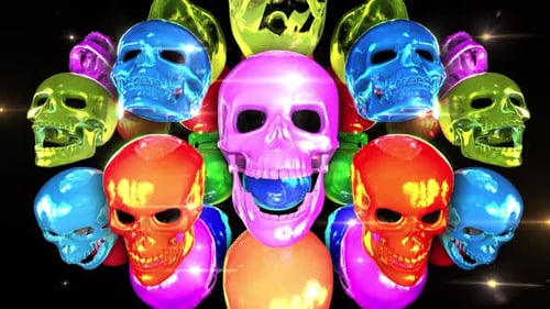 Vibrant Abstract Skulls Rotating Background Loop