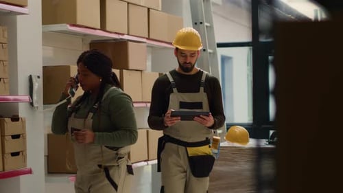Technicians Preparing Warehouse Delivery