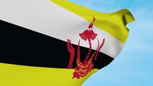 Brunei Flag Waving Seamless Loop Against Blue Sky