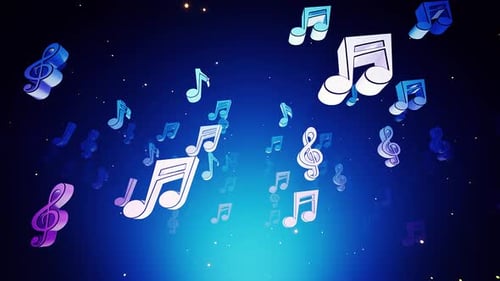 Animated Glowing Music Notes and Treble Clefs Background
