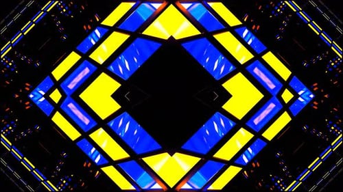 Blue And Yellow Screen Square Light Kaleidoscope Background Vj Loop In 4K