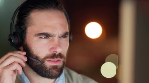 A call center telemarketing agent consulting for customer service and sales support while wearing